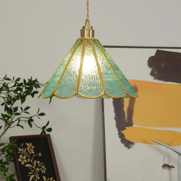 Suspension Art Déco en Verre Bleu à Festons – Luminaire Nordique
