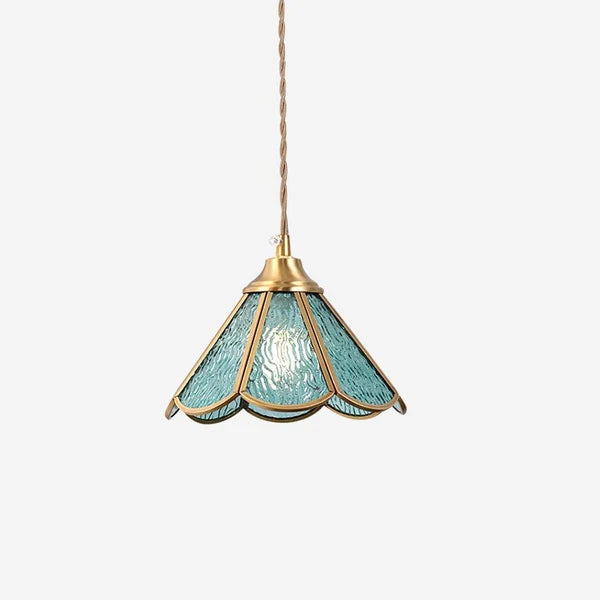 Suspension Art Déco en Verre Bleu à Festons – Luminaire Nordique