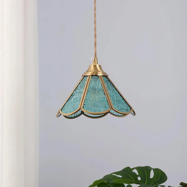 Suspension Art Déco en Verre Bleu à Festons – Luminaire Nordique