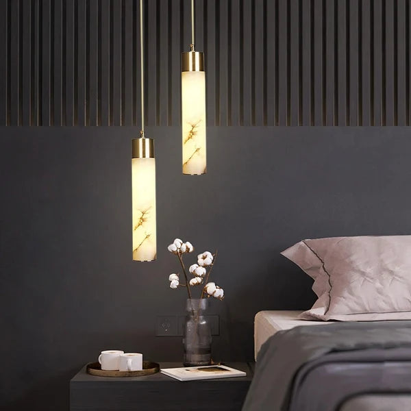 Suspension Cylindrique en Albâtre / Marbre - Éclairage Chic Îlot Cuisine