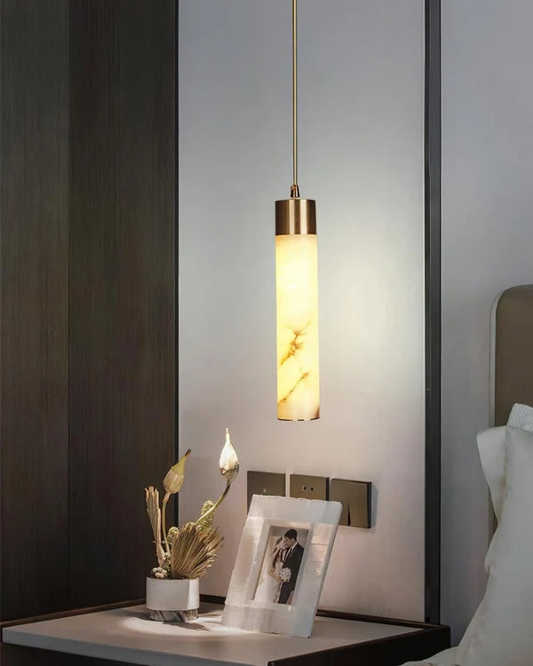 Suspension Cylindrique en Albâtre / Marbre - Éclairage Chic Îlot Cuisine