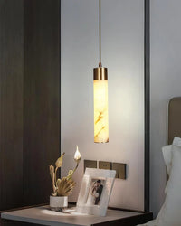 Suspension Cylindrique en Albâtre / Marbre - Éclairage Chic Îlot Cuisine