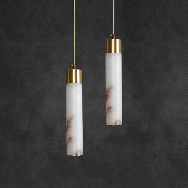 Suspension Cylindrique en Albâtre / Marbre - Éclairage Chic Îlot Cuisine