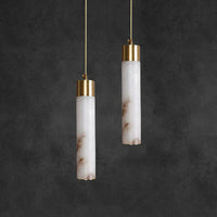 Suspension Cylindrique en Albâtre / Marbre - Éclairage Chic Îlot Cuisine