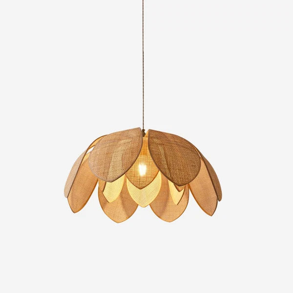 Suspension Fleur de Lotus en Rotin Naturel - Luminaire Minimaliste