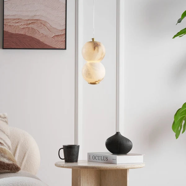 Suspension Minimaliste en Albâtre Elore Pearl – Luminaire à Perle Lumineuse