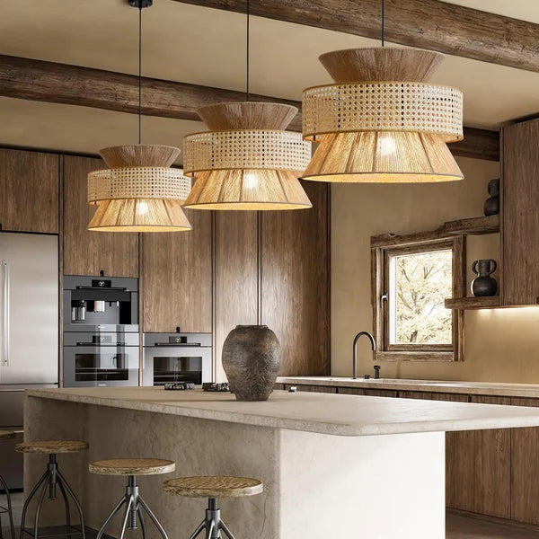 Suspension Ophelia en Rotin – Luminaire Naturel Stratifié