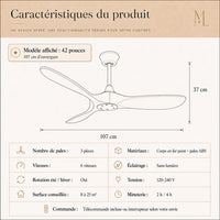 Ventilateur de Plafond Industriel Vintage 107/132/152 cm – Silencieux, Télécommande, 6 Vitesses