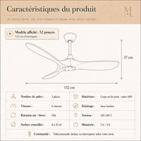 Ventilateur de Plafond Industriel Vintage 107/132/152 cm – Silencieux, Télécommande, 6 Vitesses