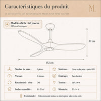Ventilateur de Plafond Industriel Vintage 107/132/152 cm – Silencieux, Télécommande, 6 Vitesses