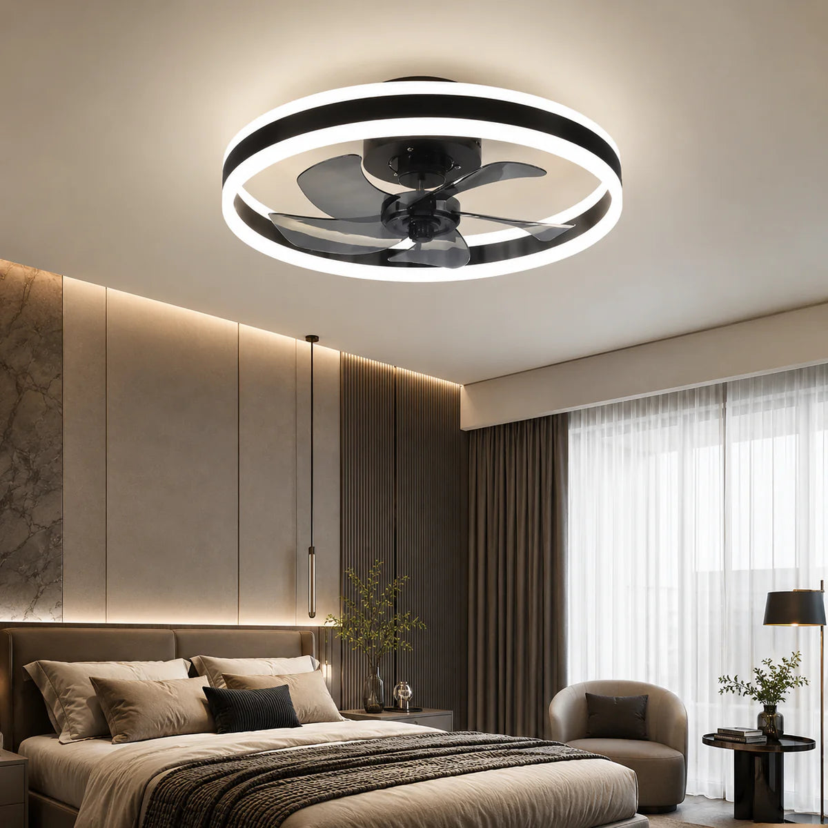 Ventilateur de Plafond Acrylique 50 cm Silencieux avec Commande – Luminaire Design pour Salon et Intérieur