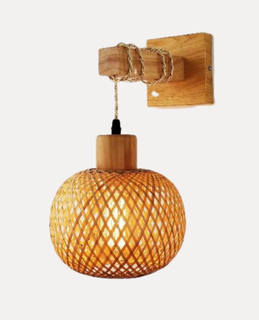 Applique Murale "Bambou Zen" – Luminaire en Bois et Bamboo Tressé Mes Luminaires
