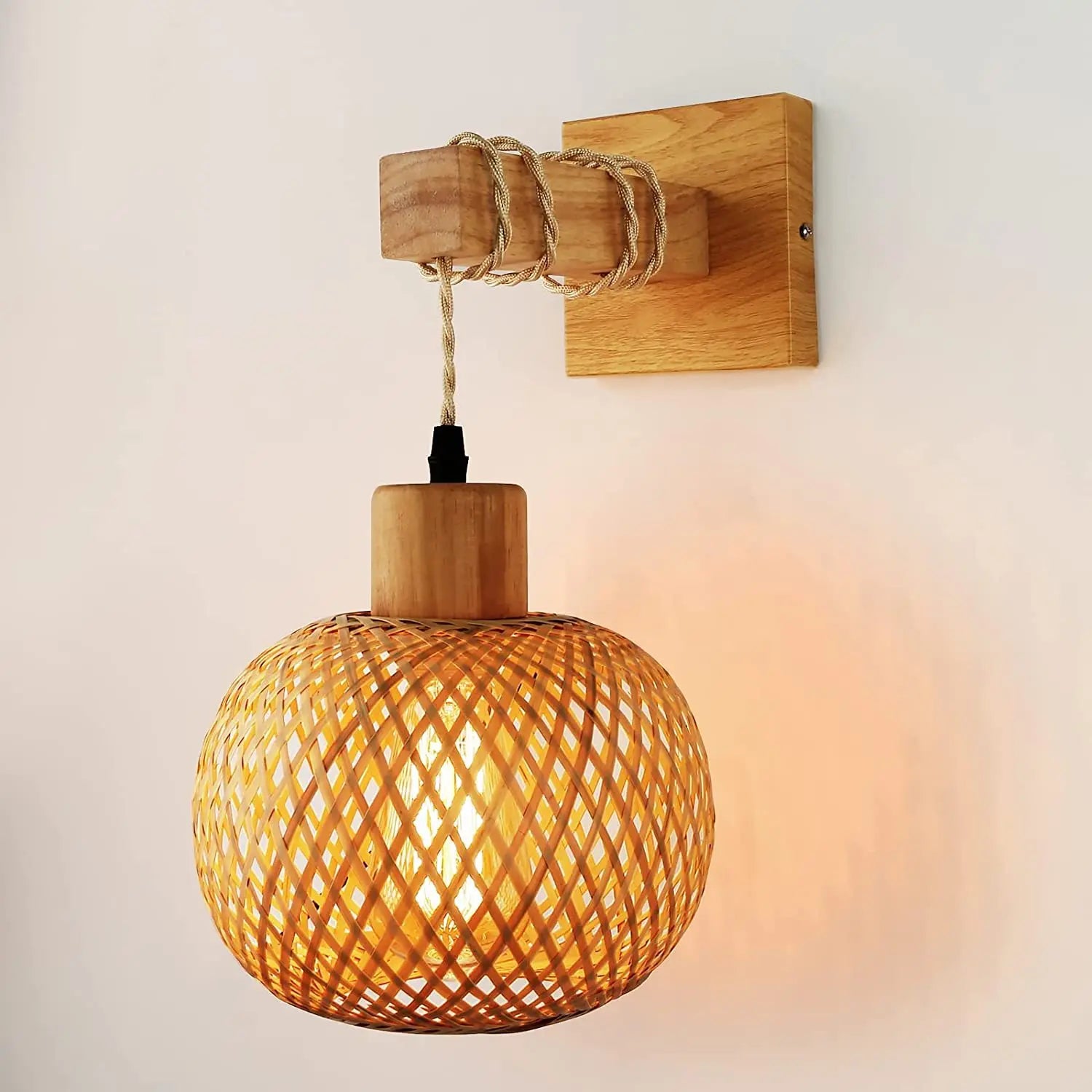 Applique Murale "Bambou Zen" – Luminaire en Bois et Bamboo Tressé Mes Luminaires