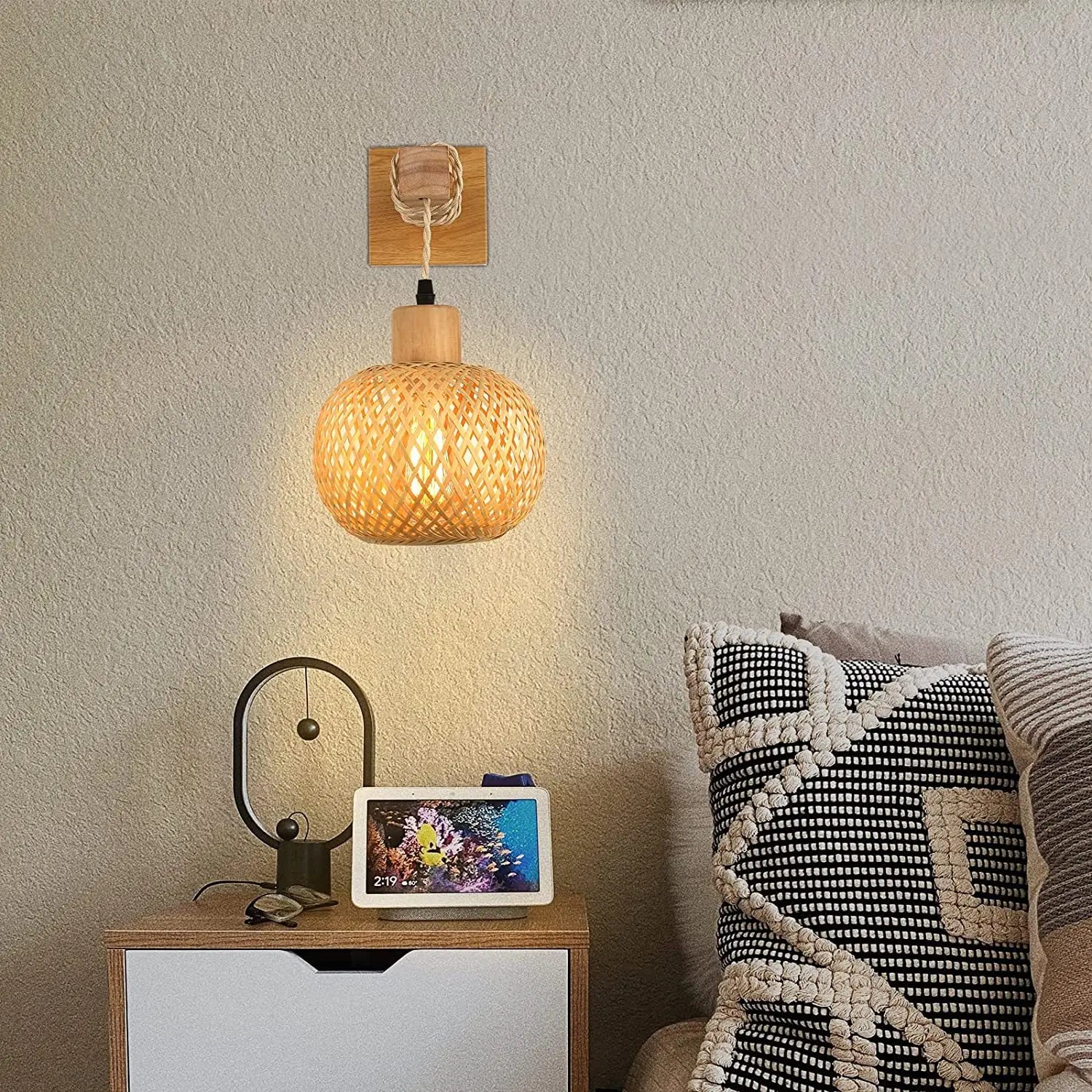 Applique Murale "Bambou Zen" – Luminaire en Bois et Bamboo Tressé Mes Luminaires