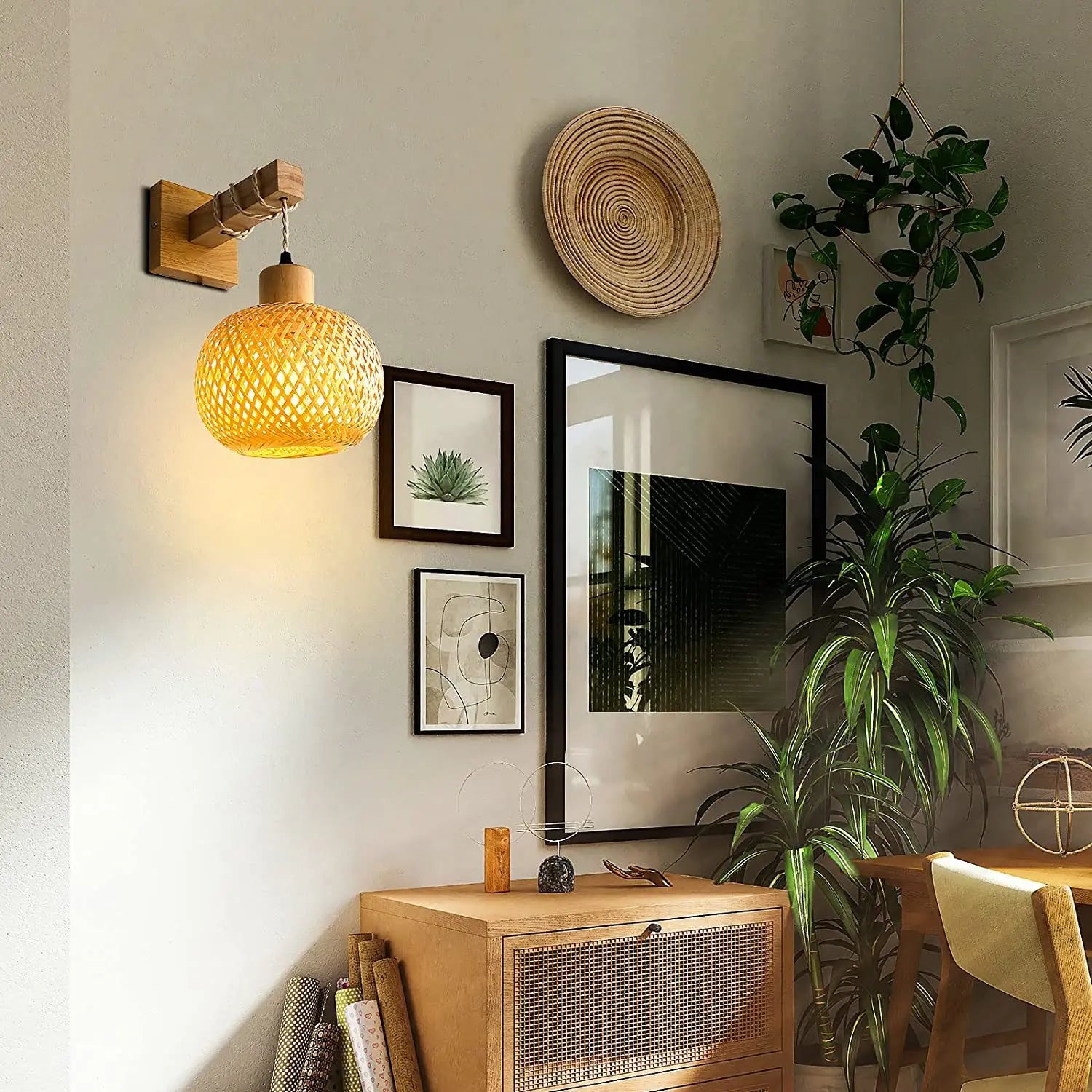 Applique Murale "Bambou Zen" – Luminaire en Bois et Bamboo Tressé Mes Luminaires
