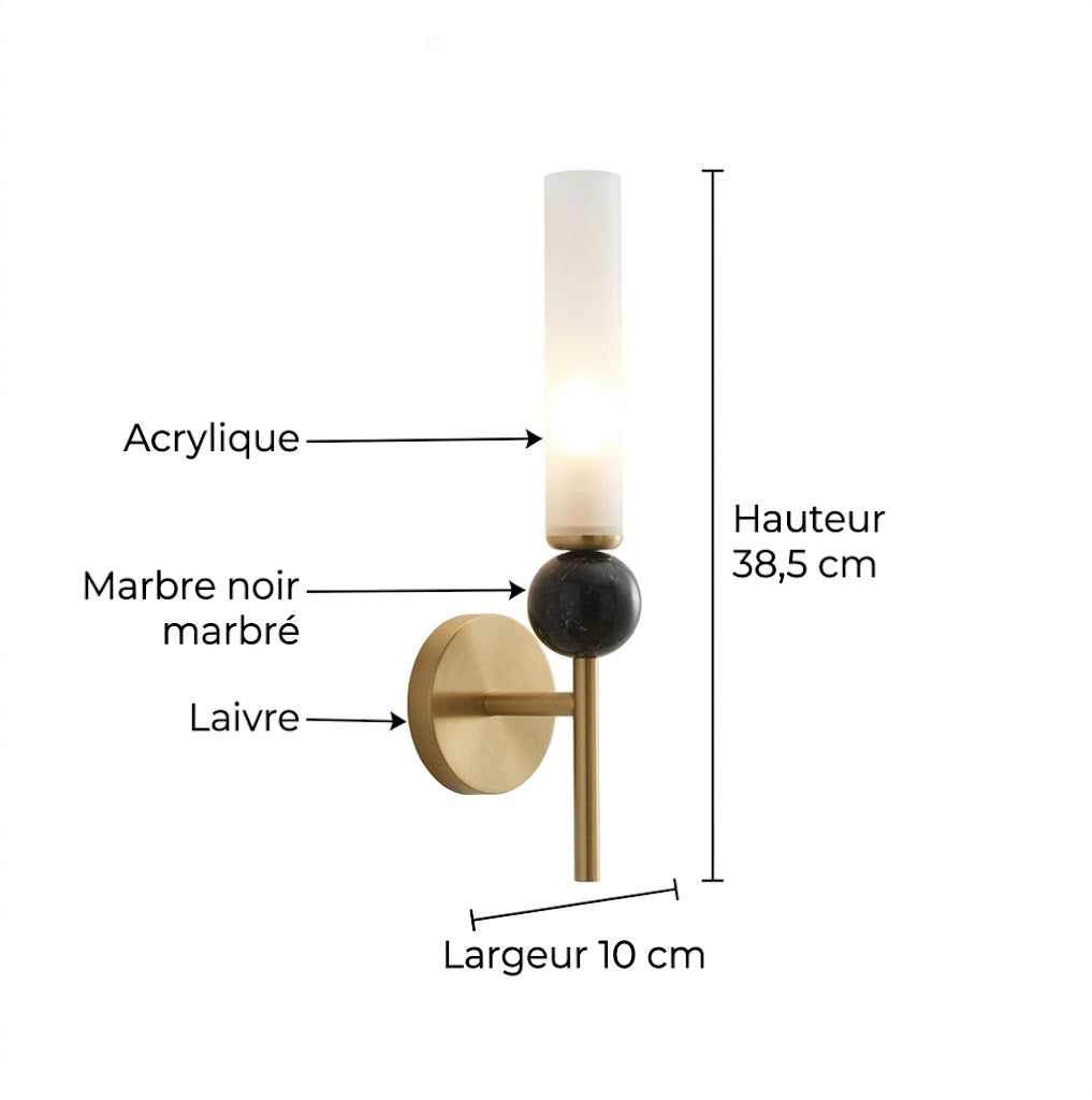 Applique Murale Laiton et Marbre Noir avec Diffuseur en Albâtre Mes Luminaires