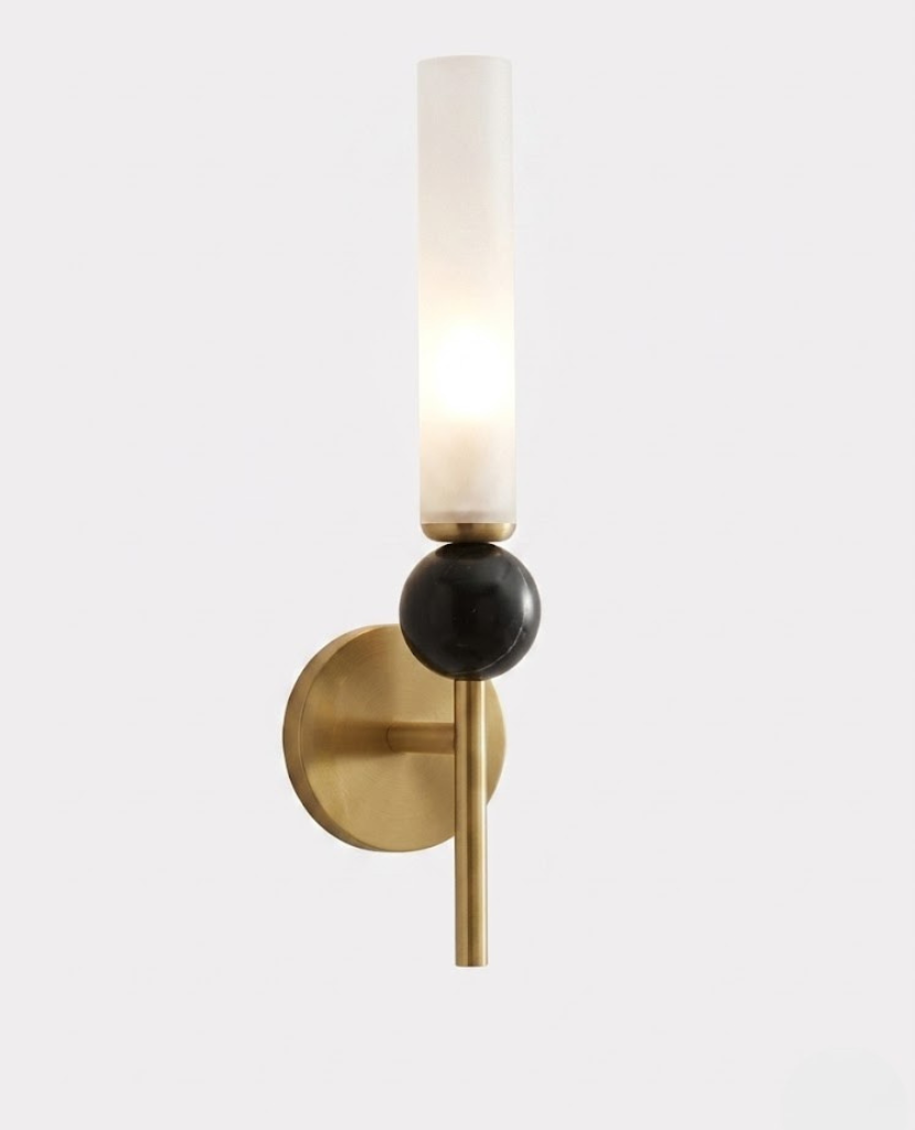 Applique Murale Laiton et Marbre Noir avec Diffuseur en Albâtre Mes Luminaires