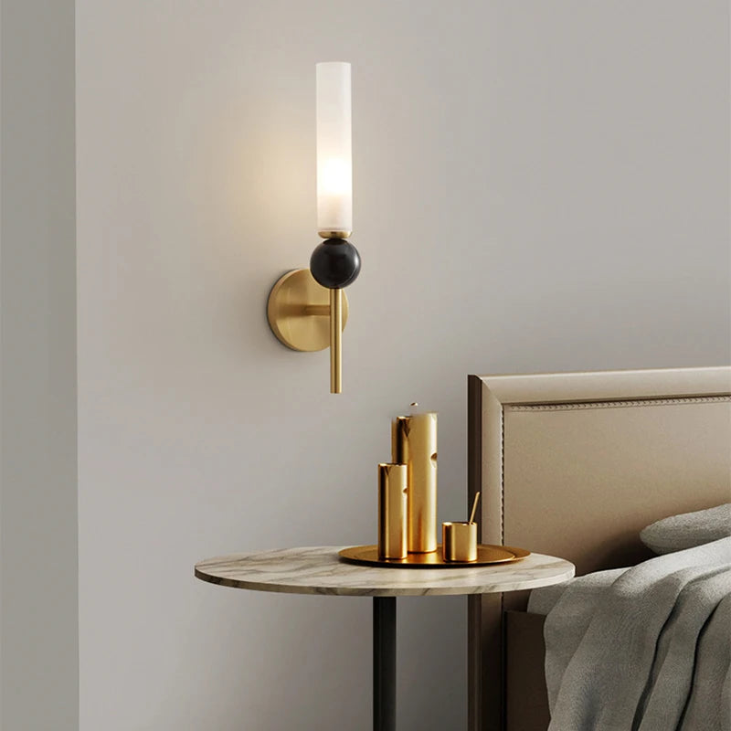 Applique Murale Laiton et Marbre Noir avec Diffuseur en Albâtre Mes Luminaires
