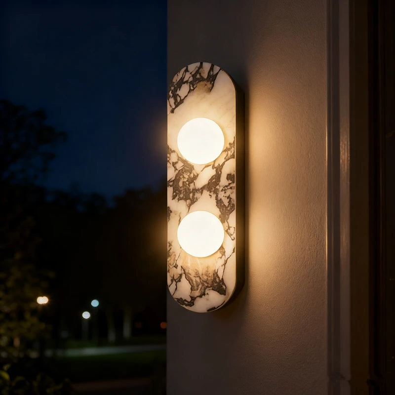 Applique Murale "Palazzo" – Marbre Veiné et Diffuseurs LED Opale Mes Luminaires