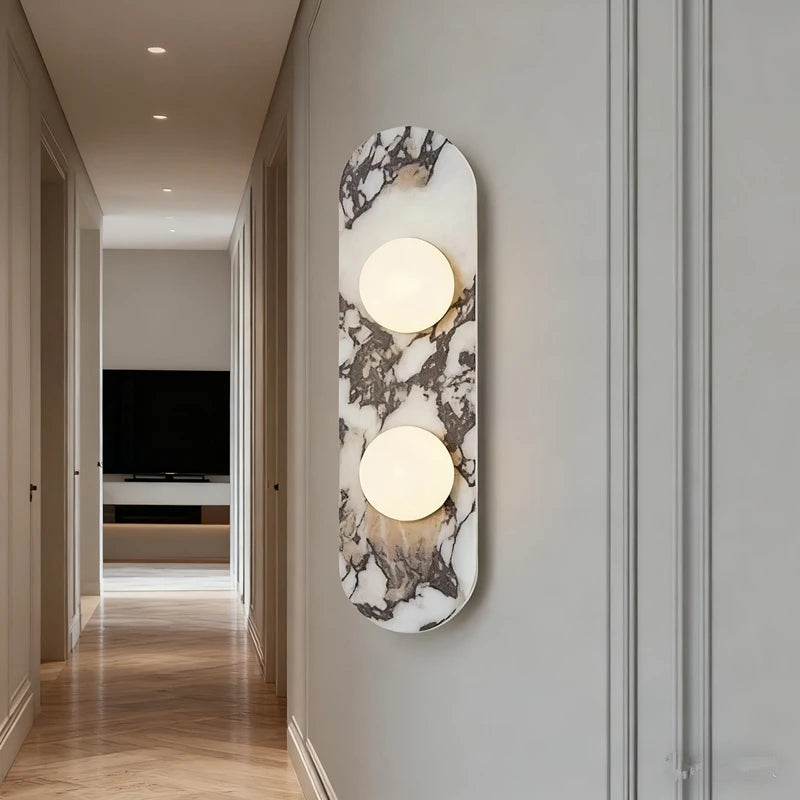 Applique Murale "Palazzo" – Marbre Veiné et Diffuseurs LED Opale Mes Luminaires