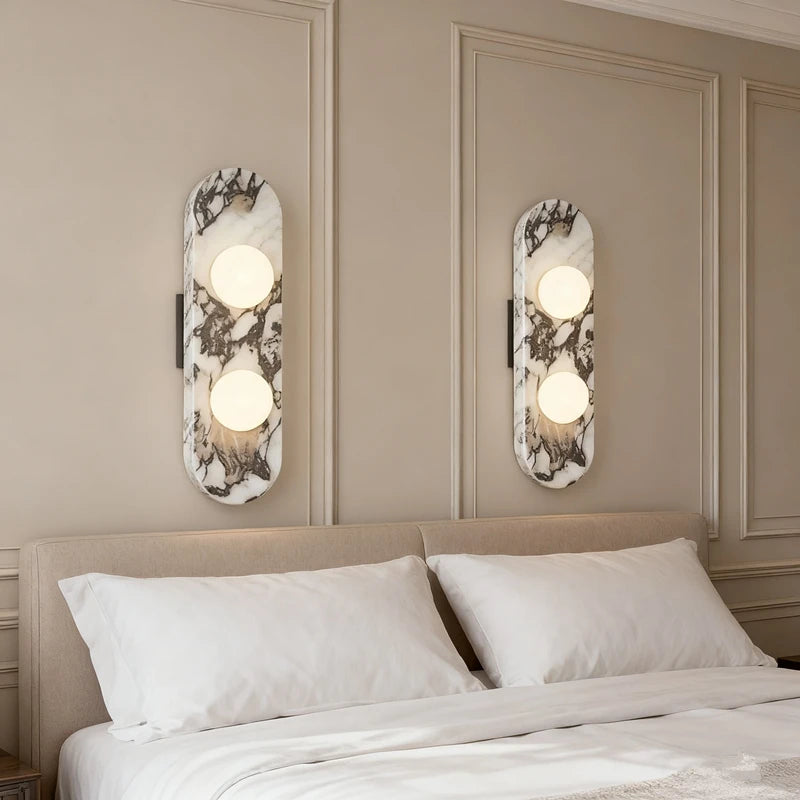 Applique Murale "Palazzo" – Marbre Veiné et Diffuseurs LED Opale Mes Luminaires