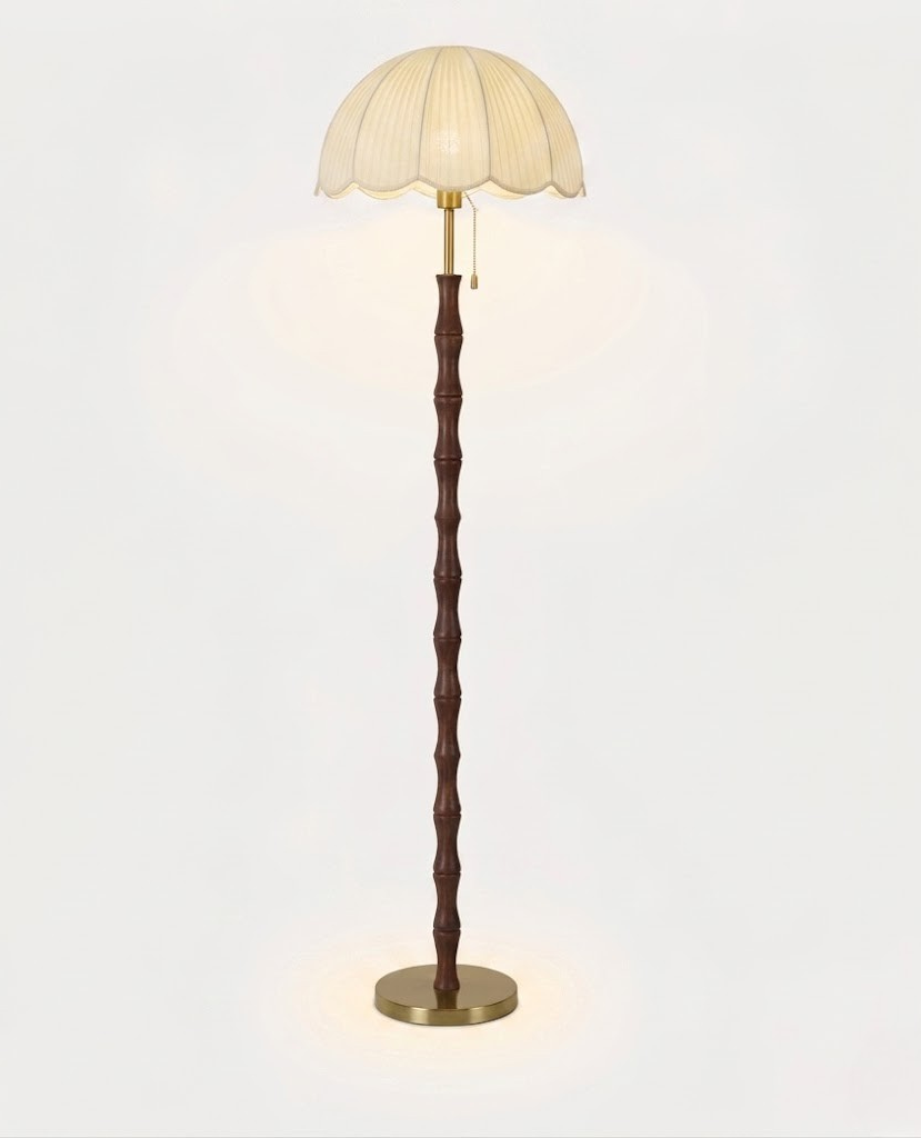 Lampadaire Vintage en Bois de Bambou et Laiton Doré Mes Luminaires
