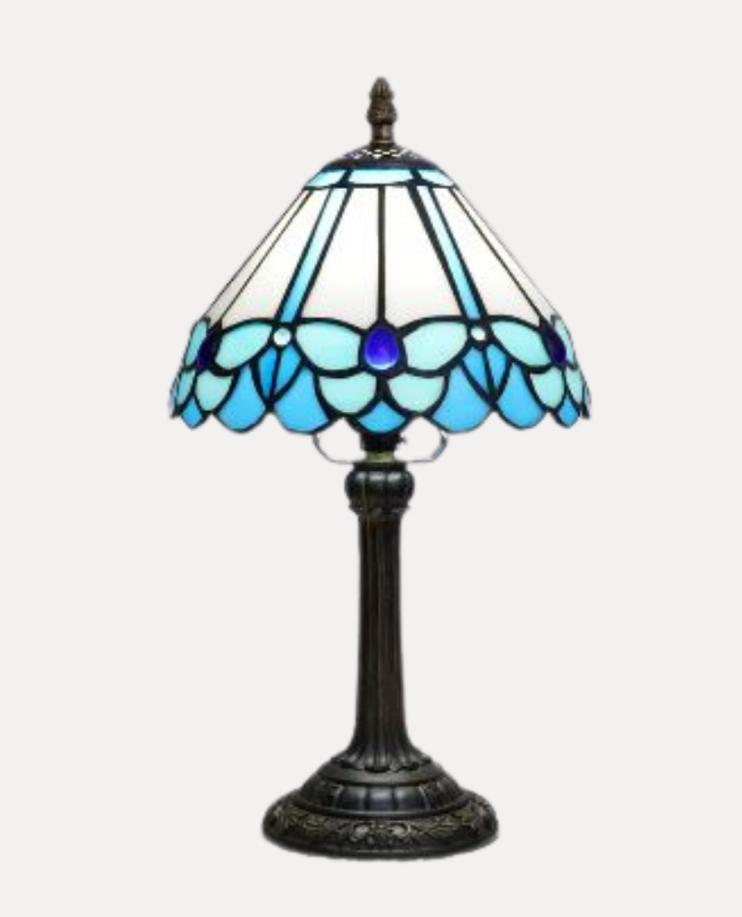 Lampe de Table Art Nouveau – Vitrail aux Motifs Floraux et Pied Antique Mes Luminaires