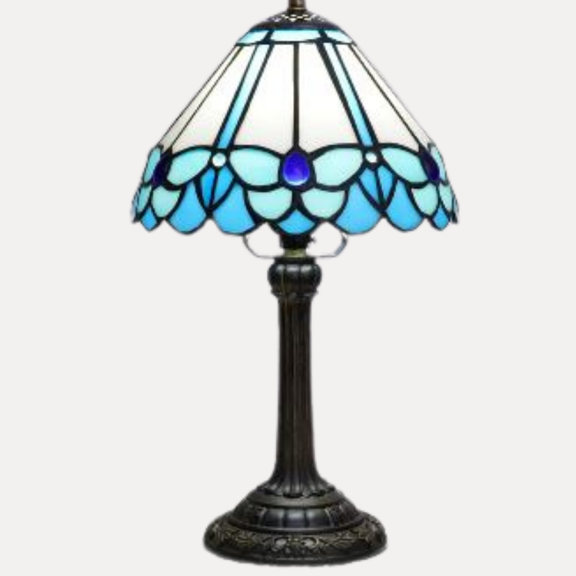 Lampe de Table Art Nouveau – Vitrail aux Motifs Floraux et Pied Antique Mes Luminaires