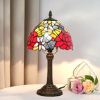 Lampe de Table Art Nouveau – Vitrail aux Motifs Floraux et Pied Antique Mes Luminaires