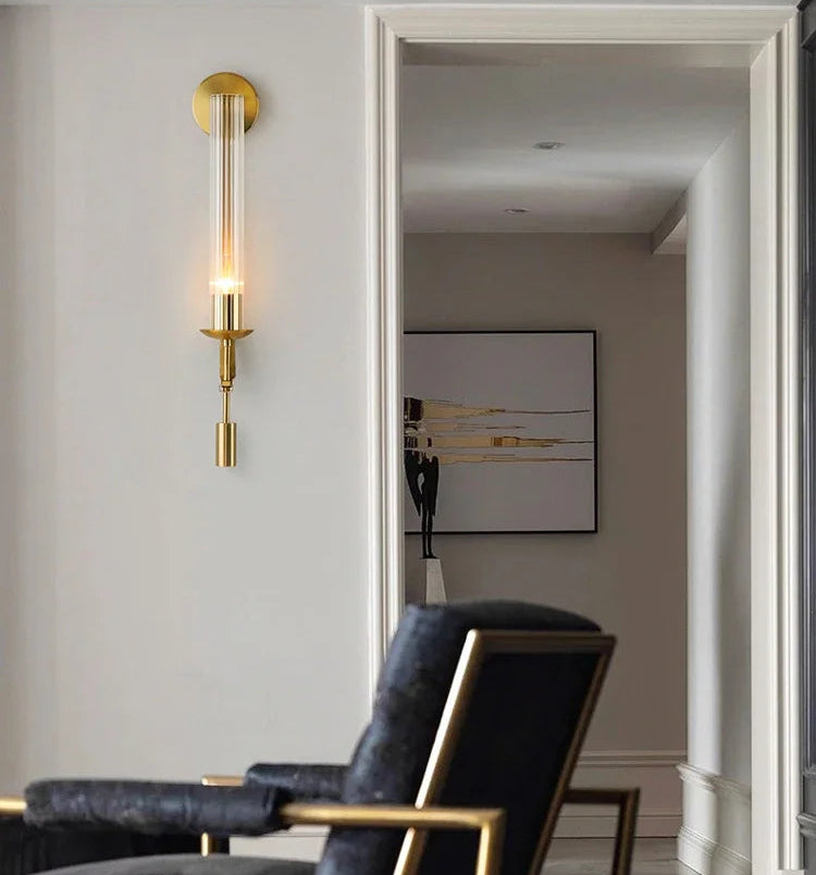 Luminaire Minimaliste "Linéa" – Tube de Verre Côtelé et Support Or Mes Luminaires