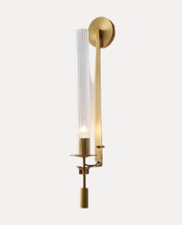 Luminaire Minimaliste "Linéa" – Tube de Verre Côtelé et Support Or Mes Luminaires