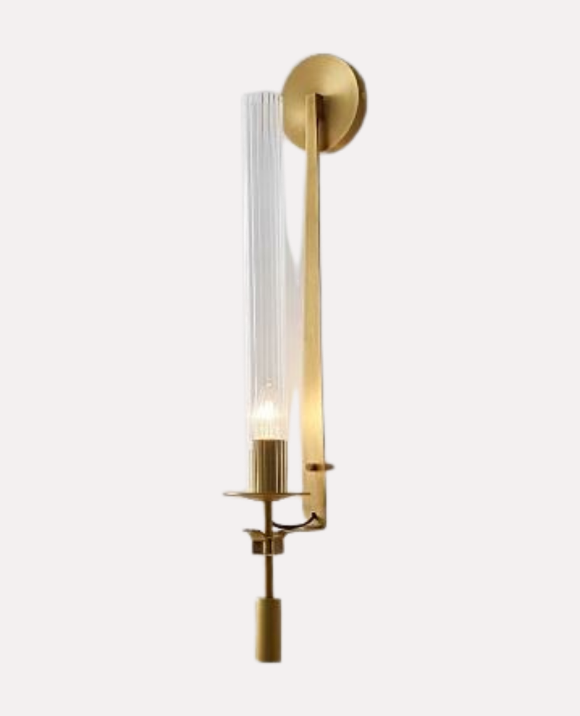 Luminaire Minimaliste "Linéa" – Tube de Verre Côtelé et Support Or Mes Luminaires