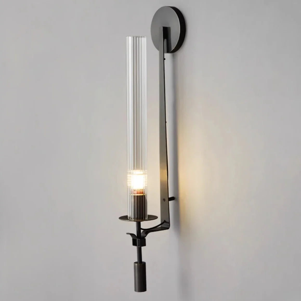 Luminaire Minimaliste "Linéa" – Tube de Verre Côtelé et Support Or Mes Luminaires