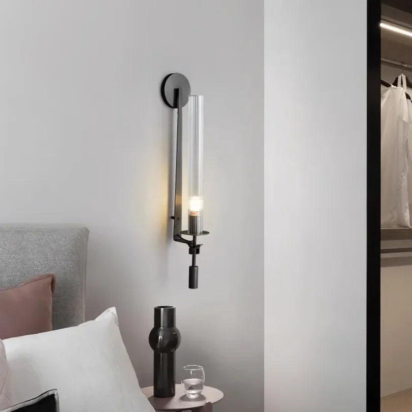 Luminaire Minimaliste "Linéa" – Tube de Verre Côtelé et Support Or Mes Luminaires