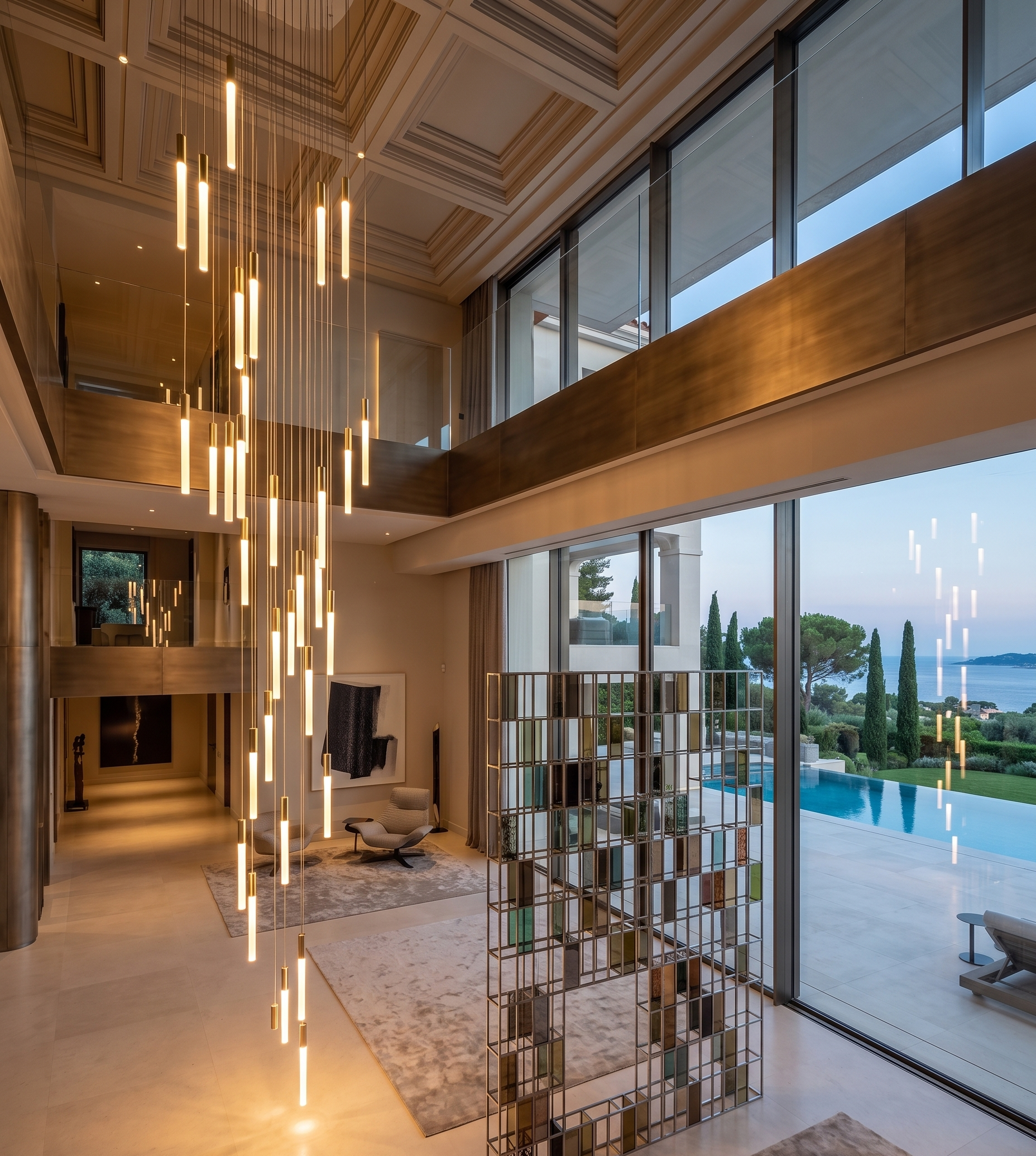 Lustre Cascade LED "Éclat Vertical" - Luminaire pour Plafond Haut Mes Luminaires