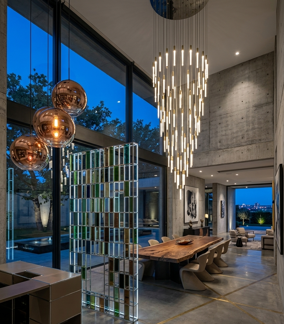 Lustre Cascade LED "Éclat Vertical" - Luminaire pour Plafond Haut Mes Luminaires