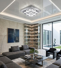 Plafonnier Lustre LED Carré en Cristal et Chrome Mes Luminaires