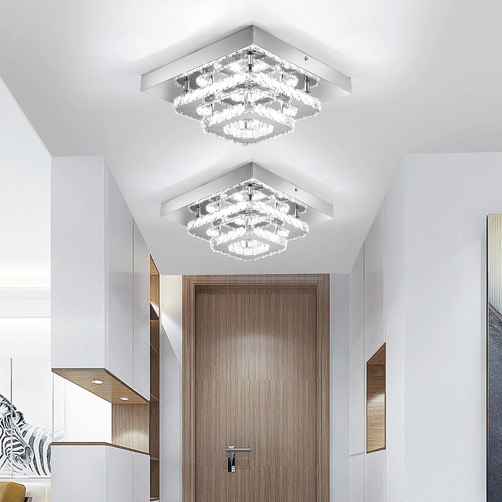 Plafonnier Lustre LED Carré en Cristal et Chrome Mes Luminaires