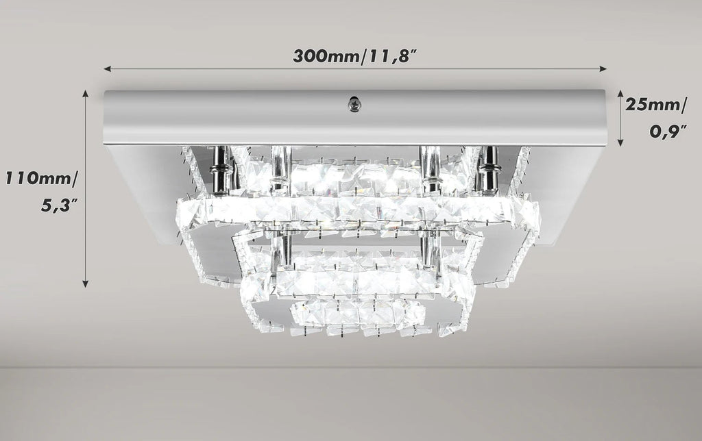 Plafonnier Lustre LED Carré en Cristal et Chrome Mes Luminaires