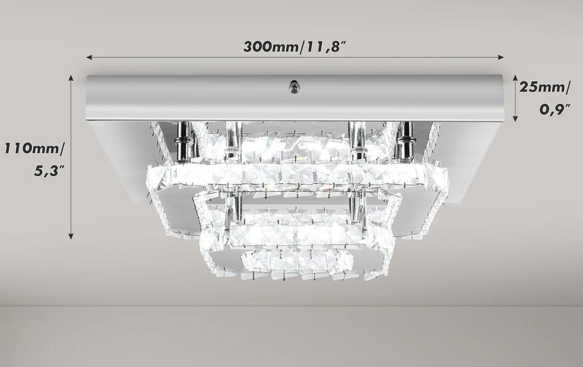 Plafonnier Lustre LED Carré en Cristal et Chrome Mes Luminaires