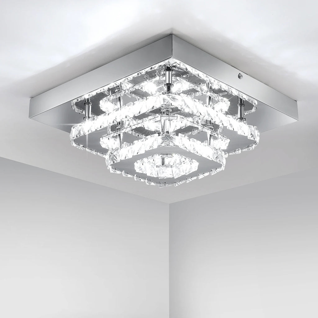 Plafonnier Lustre LED Carré en Cristal et Chrome Mes Luminaires