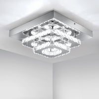 Plafonnier Lustre LED Carré en Cristal et Chrome Mes Luminaires