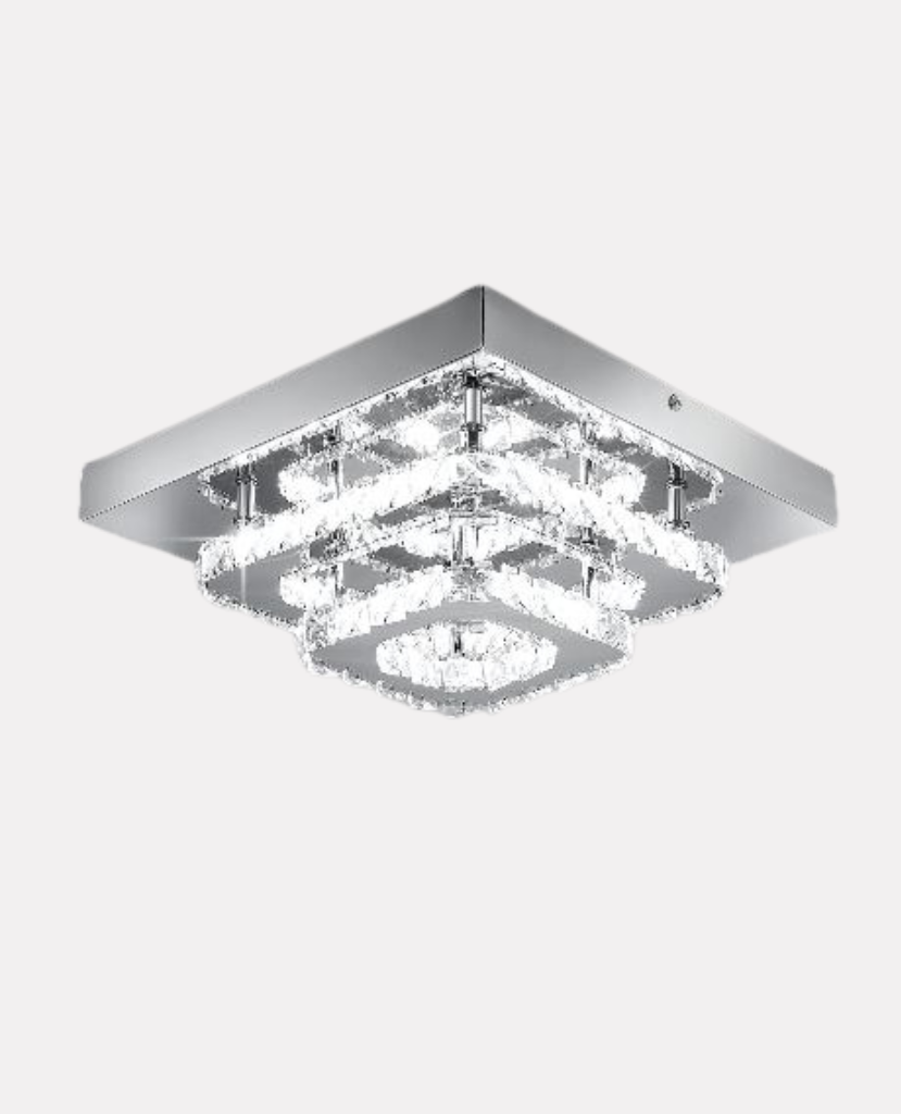 Plafonnier Lustre LED Carré en Cristal et Chrome Mes Luminaires