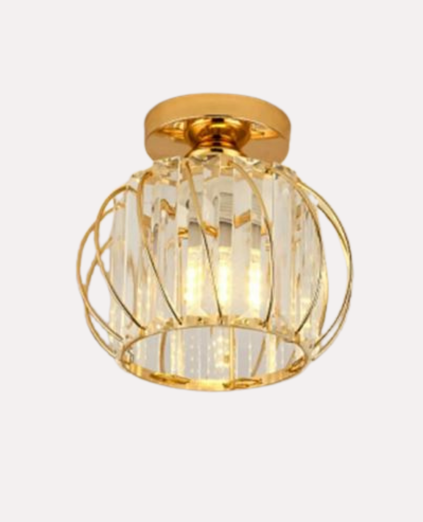 Plafonnier "Majesty" – Luminaire Royal avec Cage Dorée et Cristaux Mes Luminaires