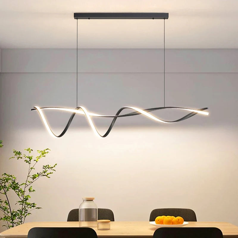 Suspension LED Design Ruban Ondulé – Lustre Moderne en Forme de Vague Mes Luminaires