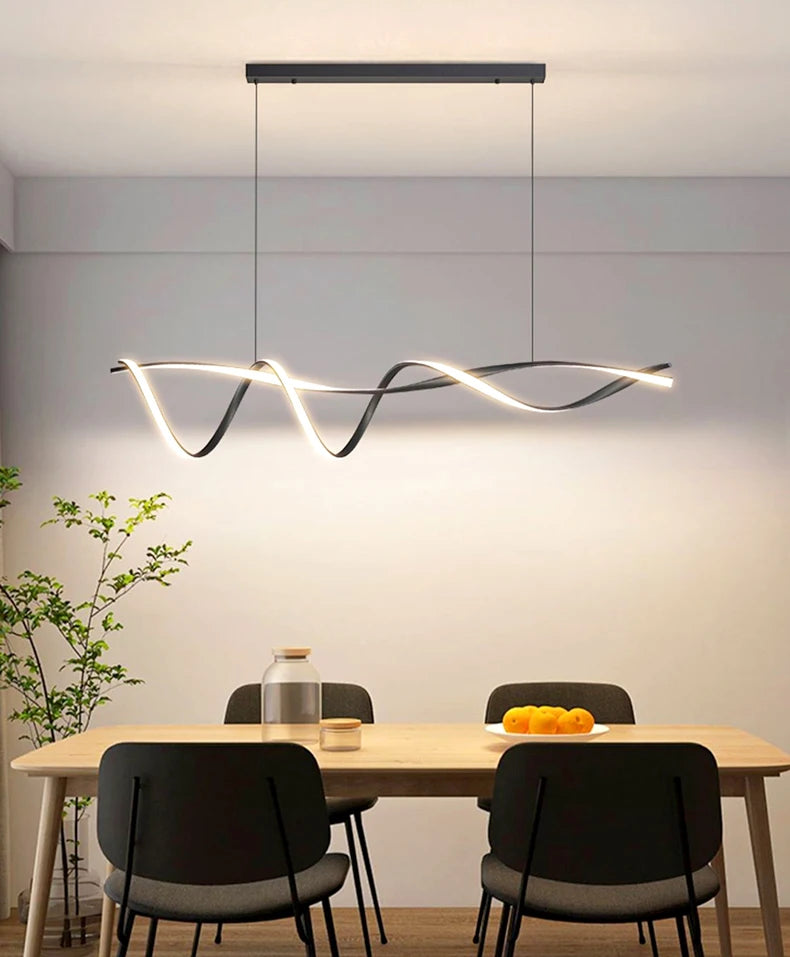 Suspension LED Design Ruban Ondulé – Lustre Moderne en Forme de Vague Mes Luminaires