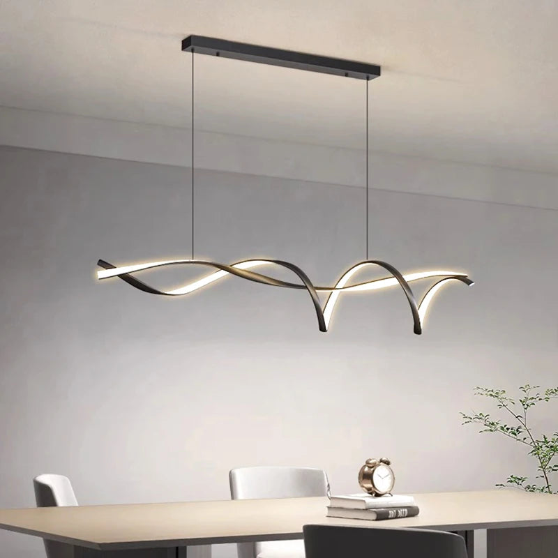 Suspension LED Design Ruban Ondulé – Lustre Moderne en Forme de Vague Mes Luminaires