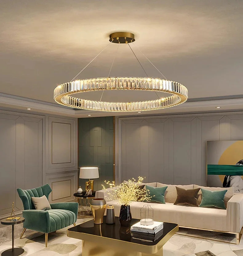 Suspension LED "Halo Gold" – Lustre Circulaire Moderne en Alliage Mes Luminaires