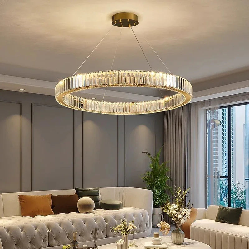 Suspension LED "Halo Gold" – Lustre Circulaire Moderne en Alliage Mes Luminaires