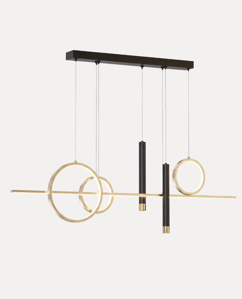 Suspension LED Minimaliste à Anneaux et Tubes – Lustre Suspendu Contemporain Mes Luminaires